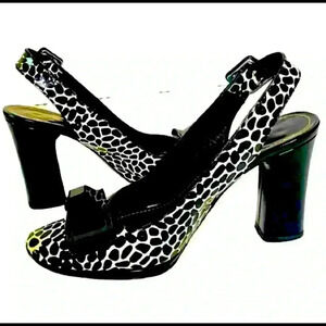 SONIA RYKIEL BLACK  WHITE ANIMAL PRINT SLINGBACK HEELS SHOES SQUARE TOE SIZE 6